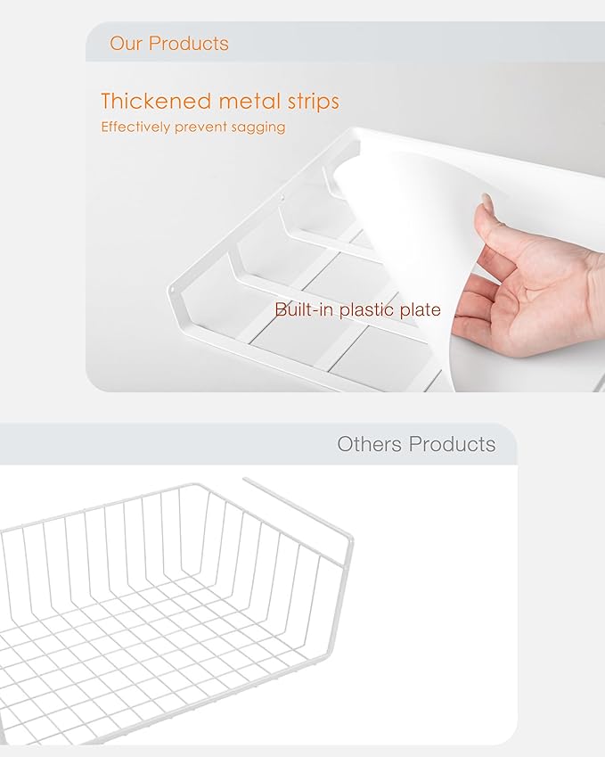 Under Shelf Basket, 2 Pack Under Cabinet Shelf Basket Organizer, Hanging Wire Storage Baskets, Slide-in, Add-on Space Saving for Kitchen Pantry Laundry Room Desk Bookshelf, White