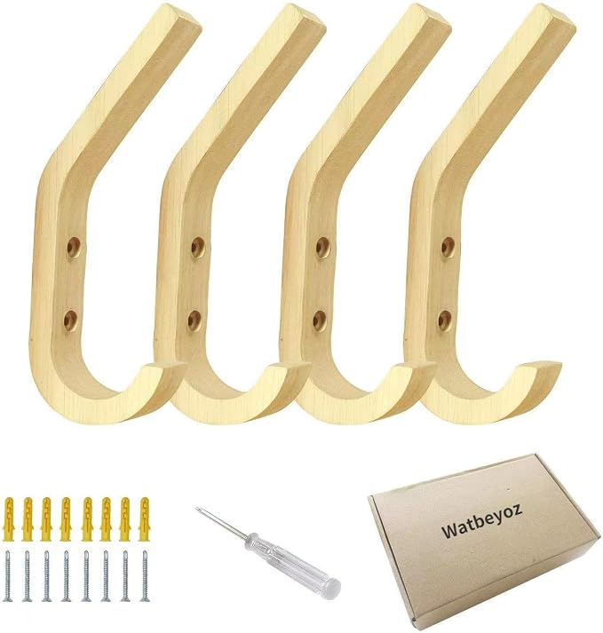 Wood Wall Hooks 4 Pack Organizer Heavy Duty Coat Hooks - Image 7
