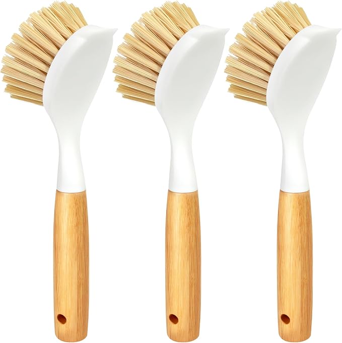 Holikme 3 Pack Dish Brush with Bamboo Handle Cleaning Brush, Pans and Vegetables by Holikme