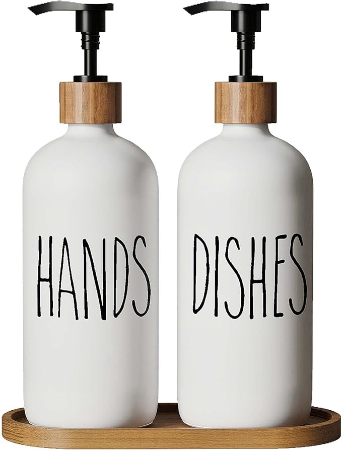 Dish Soap Dispenser for Kitchen, Glass Hand Soap Dispenser, Modern Farmhouse by Aeakey