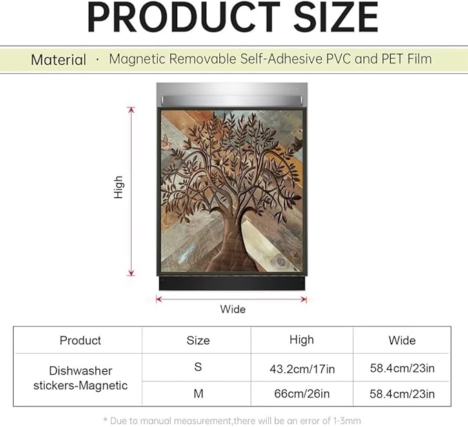 Stainless Steel Tree of Life Dishwasher Magnet Cover for Front, Wooden Door Magnetic Refrigerator Cover Skin Decor, Birds Dishwasher Panel Decal, Magnetic 23" x 26"