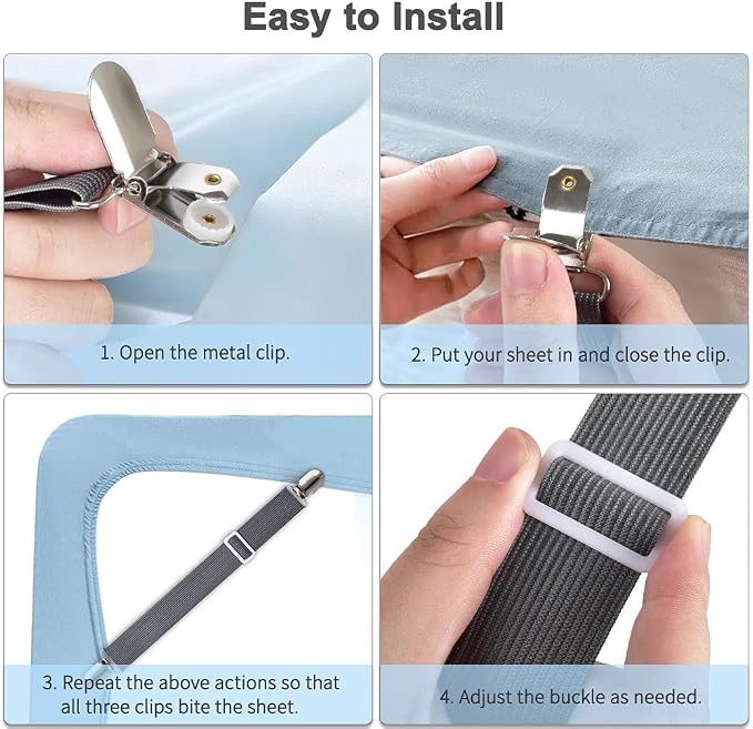 Sheet Straps, Sopito Adjustable Elastic Bed Sheet Holder, Non-Slip Strong - Image 7