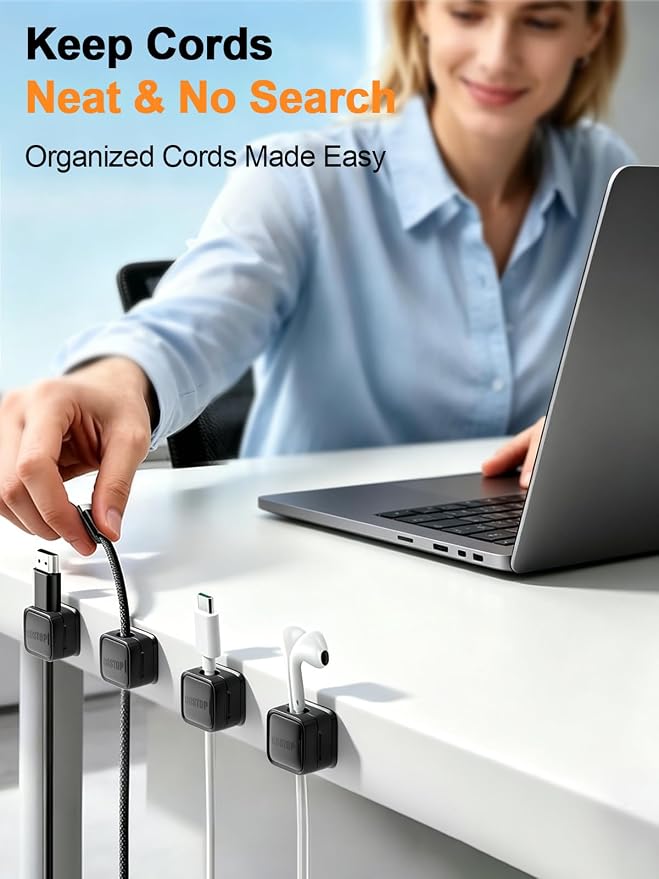 9 Pack Cord Organizer, Magnetic Cable Clips, Under Desk Management, Strong - Image 2