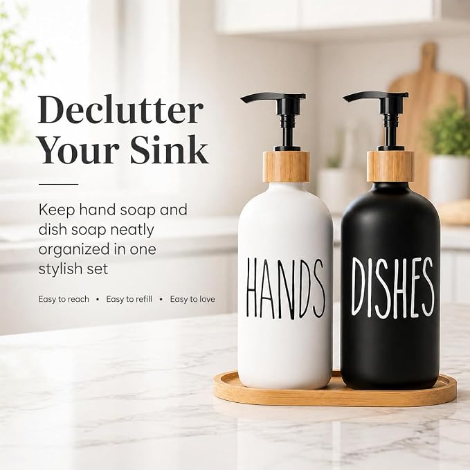 Dish Soap Dispenser for Kitchen, Glass Hand Soap Dispenser, Modern Farmhouse - Image 2