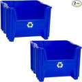 Commercial Industrial Heavy Duty Stackable Open-Front Recycling Bin Box Containers, 12 Gallon, 2 Pack, Blue