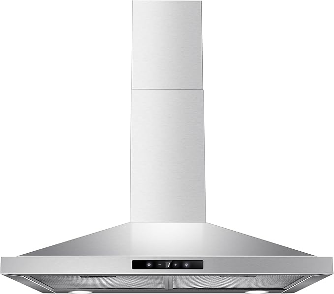 Range Hood 30 inch Wall Mount, Kitchen Vent Hood 450 CFM in Stainless Steel, Stove Vent Hood with Ducted Convertible Ductless, Touch Switch, LEDs Light, 3-Speed Fan, Aluminum Filters