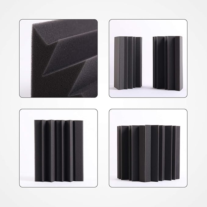 8 Pack - Bass Traps Acoustic Foam Corner, 8''x8''x12'' Black Bass Traps Corner Studio Foam, High Density and Fire-Proof Acoustic Panels Recording Studio Acoustical Treatments