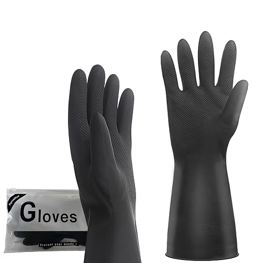 Heavy-Duty Thick Black Rubber Cleaning Gloves, 3 Pairs, L | Reusable & - Image 8