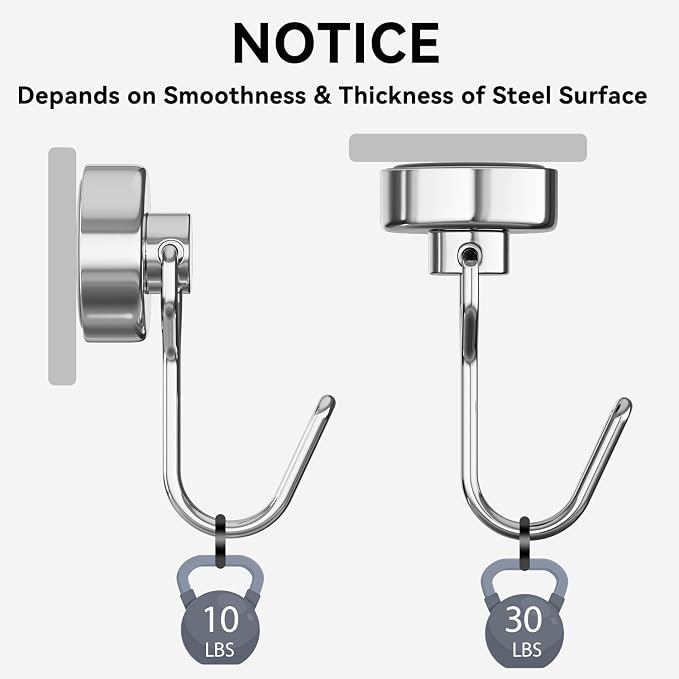 Tohoer Magnetic Hooks, Neodymium Magnet Hook Heavy Duty 30LBS - Image 3