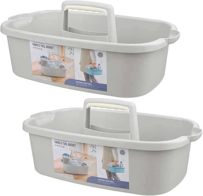 Large Cleaning Supplies Caddy Portable Shower Caddy Basket Light Gray 2Pk by JiatuA