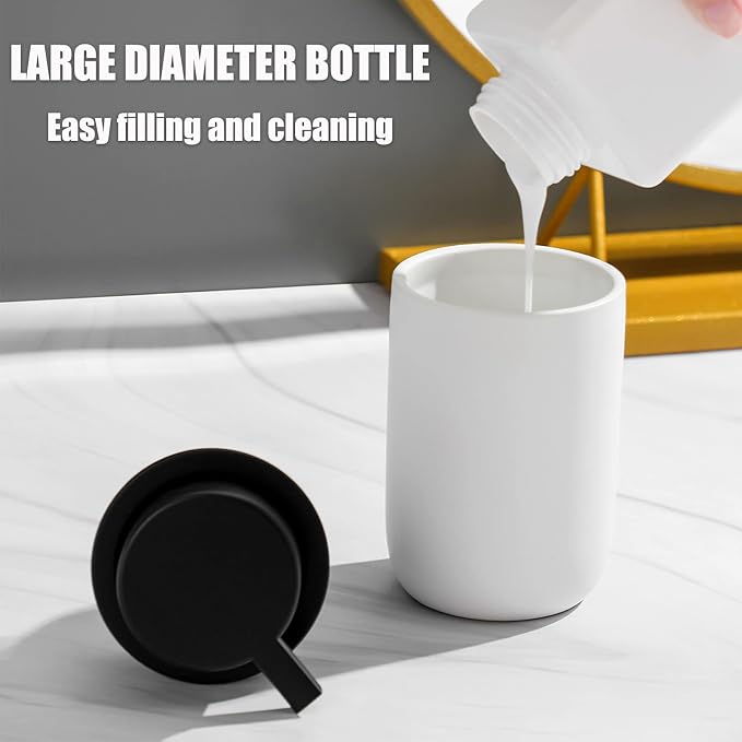 Ceramic Pump Bottle Refillable Lotion Soap Dispenser 12oz White | Matte - Image 5