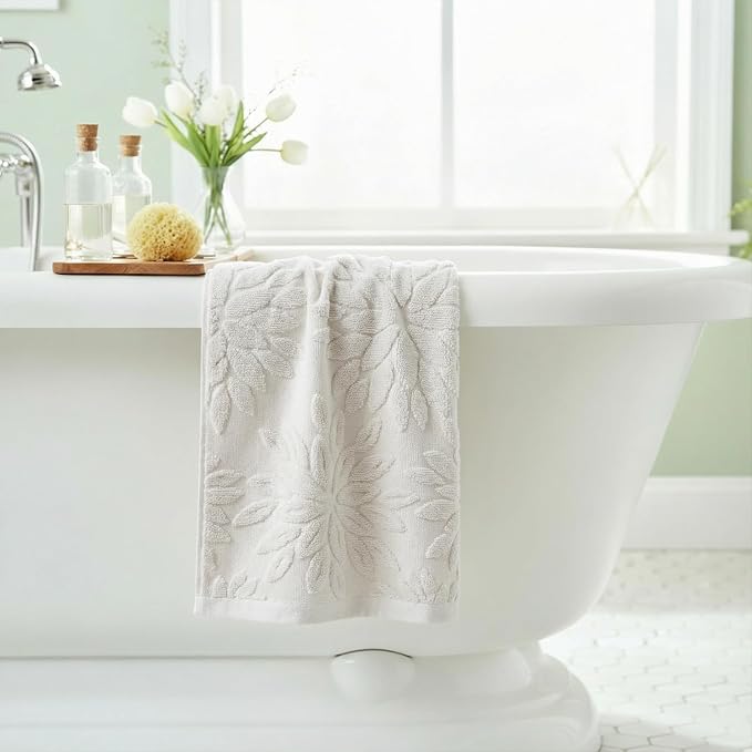 Artoid Mode 1 Pc White 3D Dahlia Floral Jacquard Hand Towels - Image 4