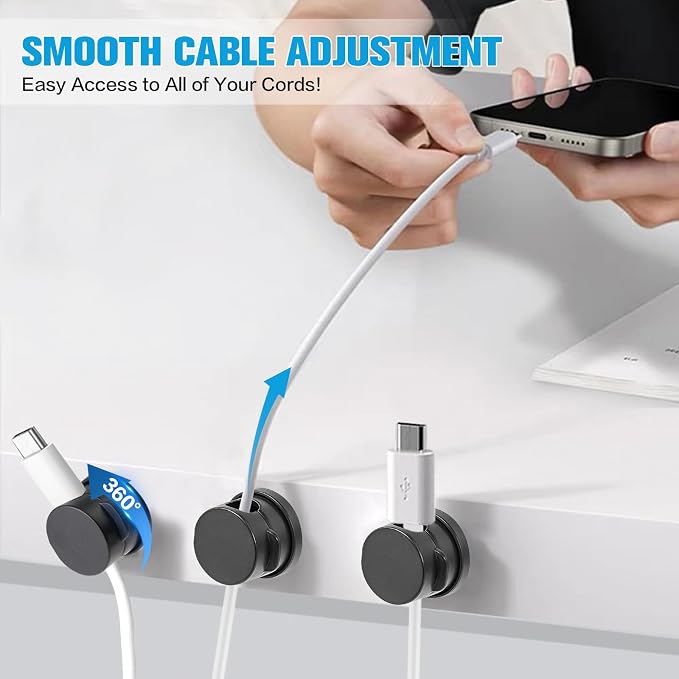 6PC Cord Organizer Holder for Desk, New 360° Rotatable Spring Cable Clips | - Image 7