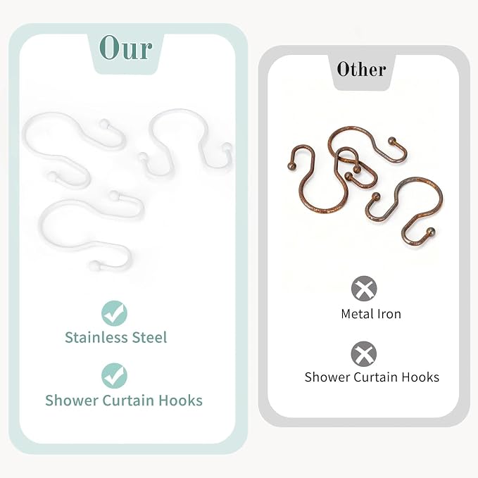 Shower Curtain Hooks, Stainless Steel Shower Curtain Hangers, Metal Shower - Image 3