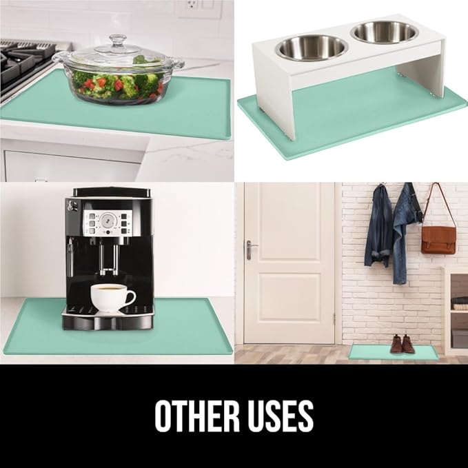 GORILLA GRIP Waterproof Silicone Under Sink Mat with Raised Lip for Kitchen and Bathroom, Cabinet Shelf Liner Stay in Place Mats Dishwasher Safe Drawer Liner, Organizer Tray, 19 x 34 in, Mint