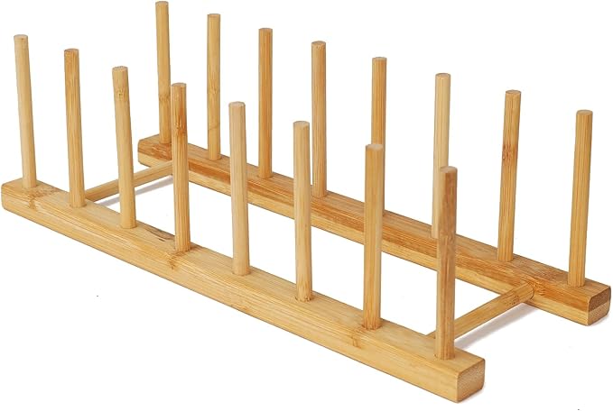 Bamboo Wooden Dish Rack for Cabinets,Plate Organizer for Cabinet Space Saver,Vertical Plate Holder for CabinetsPlates Organizer for Kitchen Cabinets Pot Cutting Board OrganizerDish Storage Rack Stand