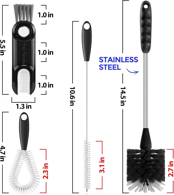 Holikme 4 Pack Bottle Brush 14.5" Long Handle Stainless Steel Brush, Cup - Image 6