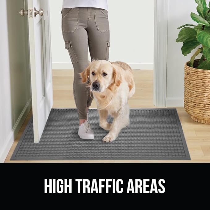 GORILLA GRIP Front Door Mat, Indoor Outdoor Ultra Absorbent HydroAbsorb Doormat, Absorbs Up to 1.7 Cups of Water, Stain and Fade Resistant, Rubber Backing Doormats, Captures Dirt, 29x17 Grey