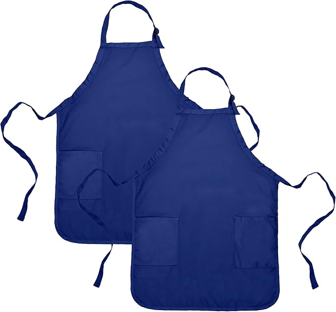 DALIX Apron Commercial Restaurant Home Bib Spun Poly Cotton Kitchen Aprons (2 Pockets) in Navy Blue 2 Pack