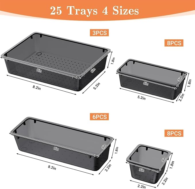 25 PCS Plastic Drawer Organizer, Versatile Organizer Trays & storage Bins | - Image 2