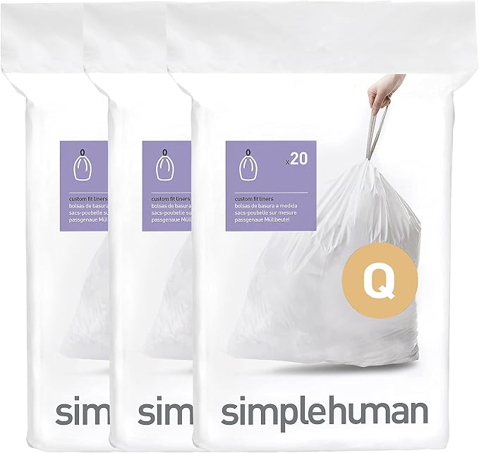 simplehuman Code Q 60 Count Custom Fit Liners, Drawstring Kitchen Trash Bags by Unknown