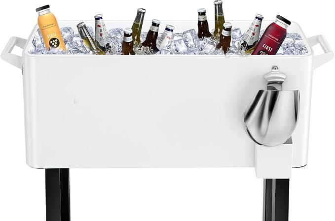 EDOSTORY 80 Quart Rolling Ice Chest Cooler Cart,Patio Backyard Party Drink Beverage Bar Stand Up Cooler Trolley with Ice Scoop