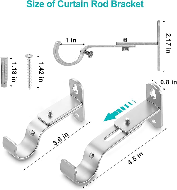 Adjustable Curtain Rod Brackets, Metal Window Drapery Rod Hanger Holders Hooks - Image 3