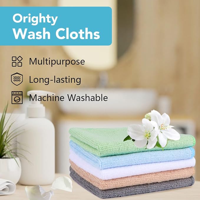Orighty Washcloths, 5 Pack Microfiber Face Towels, 12x12 Inch - Image 6