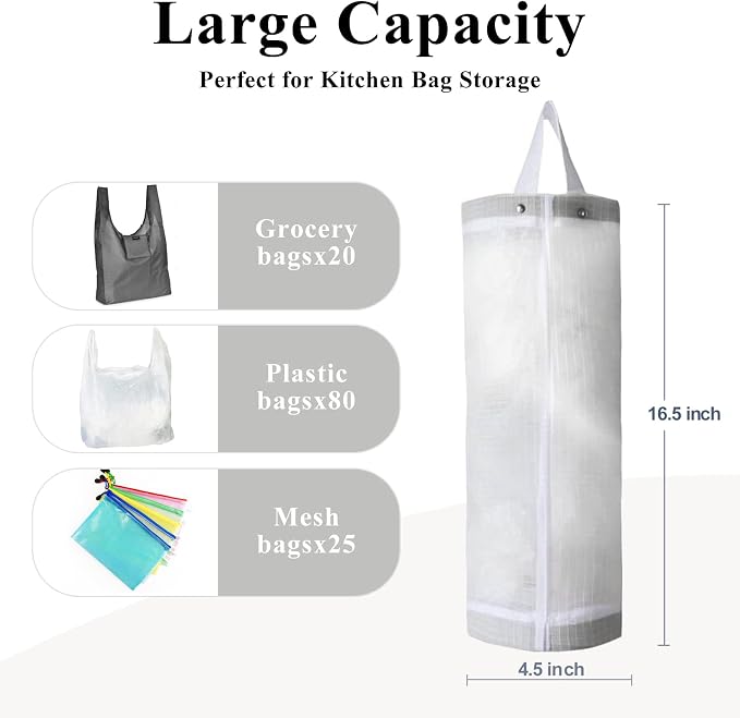 Plastic Bag Holder, Mesh Grocery Bag Holder Hanging Storage Bag Dispenser - Image 5