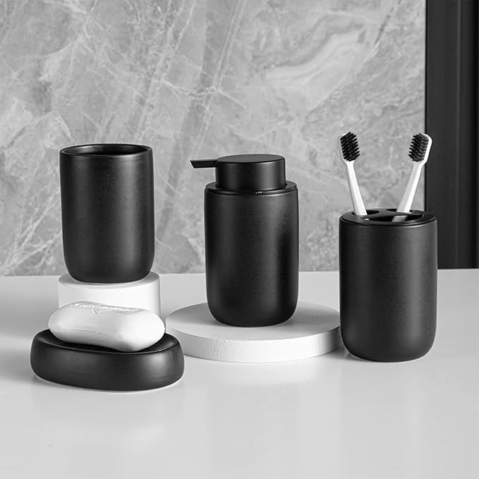 Ceramic Pump Bottle Refillable Lotion Soap Dispenser 12oz Black 2 Pack | Matte - Image 5