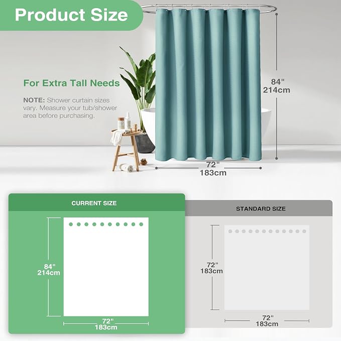 Dynamene Extra Long Waffle Shower Curtain 256 GSM 72"x84" Teal/Turquoise - Image 3