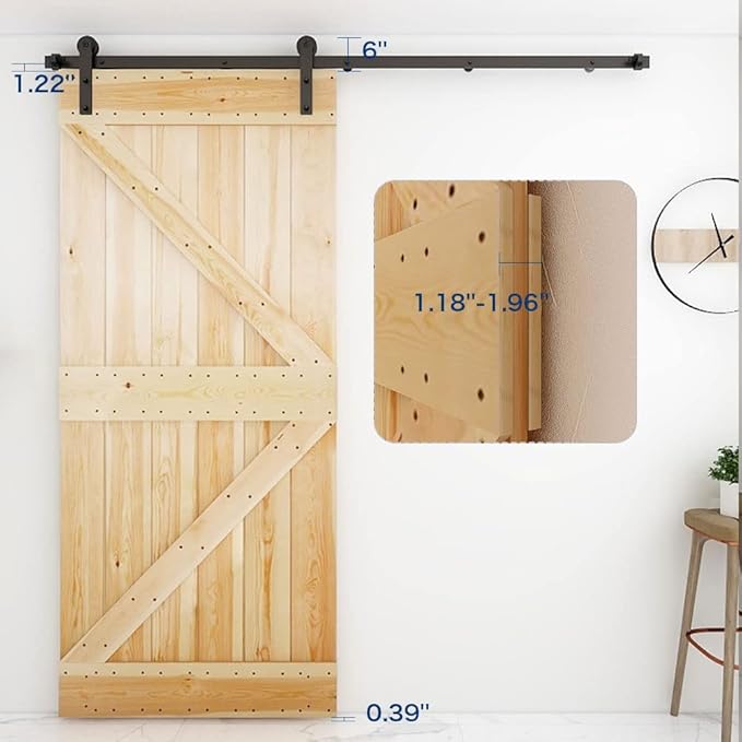 CCJH 11FT Single Sliding Barn Door Hardware Kit Black Carbon Steel Hanger Flat Track System for Closet Kitchen 1 Door 66 inch Wide, Smoothly and Quietly I Shape Roller