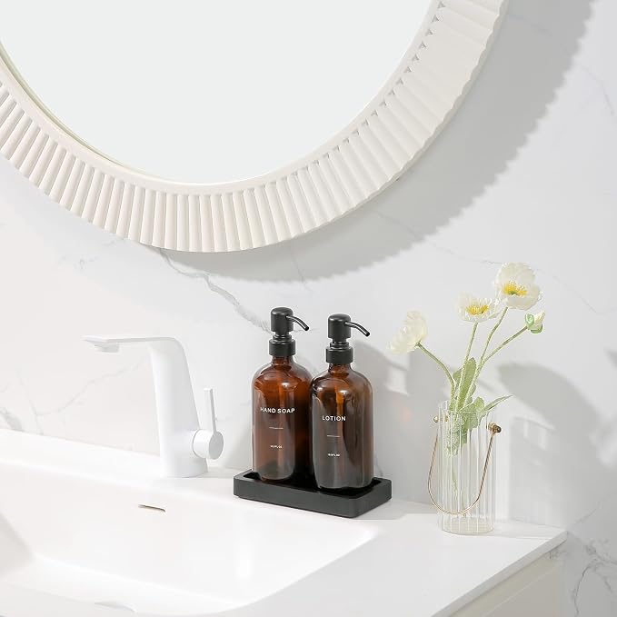 Prus Waso Amber Glass Soap Dispenser Set | Hand Soap and Lotion Set - Image 5