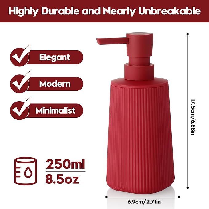 YAUKPH Small Soap Dispenser for Bathroom and Kitchen Matte Red | Modern - Image 6