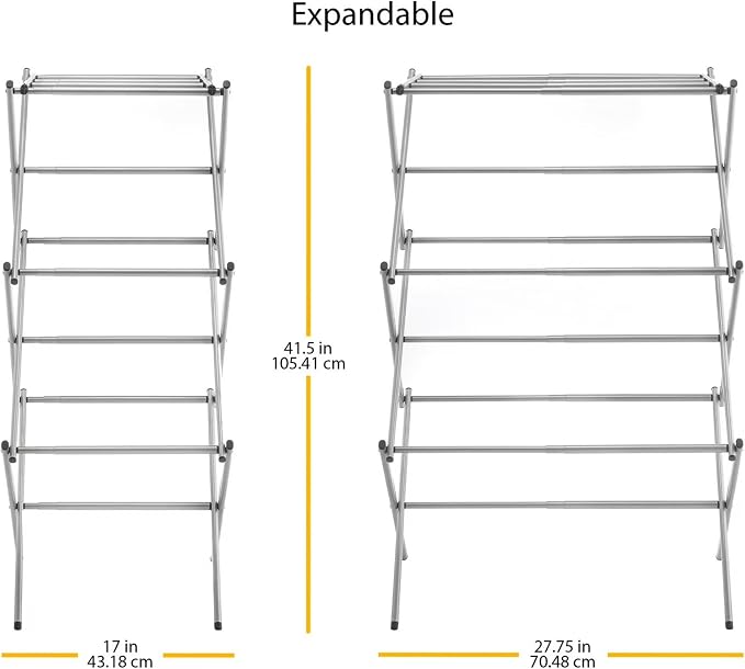 Expandable Drying Rack with 11 Bars & Top Shelf, Heavy Duty Steel Accordion - Image 4