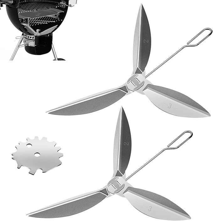 22-1/2-Inch One-Touch Cleaning System Kit, Compatible with Weber Grill Parts, 7444 Weber Kettle Grills - for Grill Bottom, Grill Damper Air Amount Control and Kettle ash Clean-Out, Silver. (2)