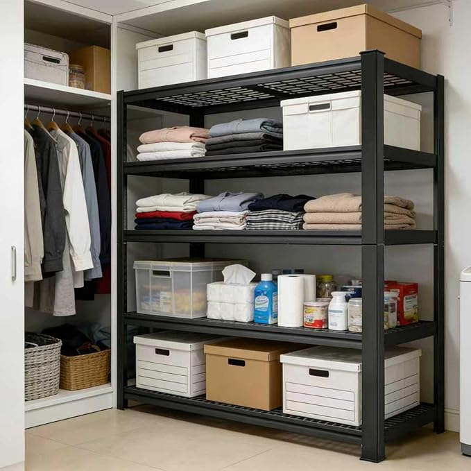 Heavy Duty Storage Shelves, 2800 lbs Metal Shelving Rack, 16"x35.5"x72" Garage Storage Shelf, Estantes de Almacenamiento, Black Basement Shelving Unit, Adjustable Garage Rack