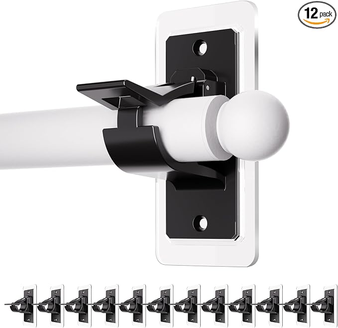 Antimbee 12-Pack Self Adhesive Rod Brackets, No Drill Needed Curtain Rod Holders by Antimbee