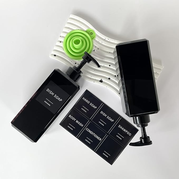 Black Soap Dispenser with Waterproof Labels, Thickened Plastic Hand Soap - Image 7