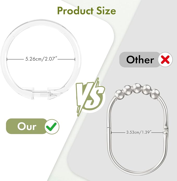 Amazer Shower Curtain Rings, O Shape Shower Hooks - Image 2