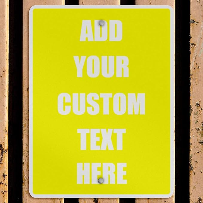 Aluminum Weatherproof Metal Sign Multiple Sizes Custom Personalized Text Here Yellow White Caution Vertical Street 12x18Inches