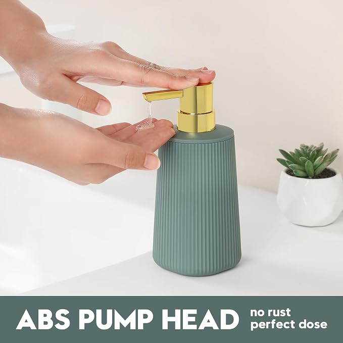 YAUKPH Small Soap Dispenser for Bathroom and Kitchen Matte Green and Gold | - Image 4