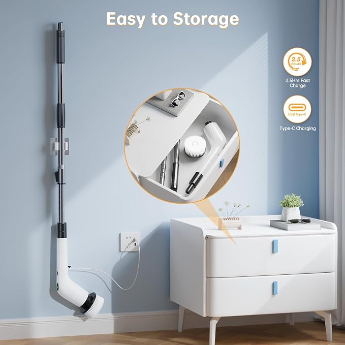 PUFTEM Electric Spin Scrubber, Cordless Shower Scrubber, Adjustable Handle | - Image 7