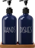 Navy Blue Dish Soap Dispenser for Kitchen - 16 OZ Hand Soap Dispenser Set - by ALELION