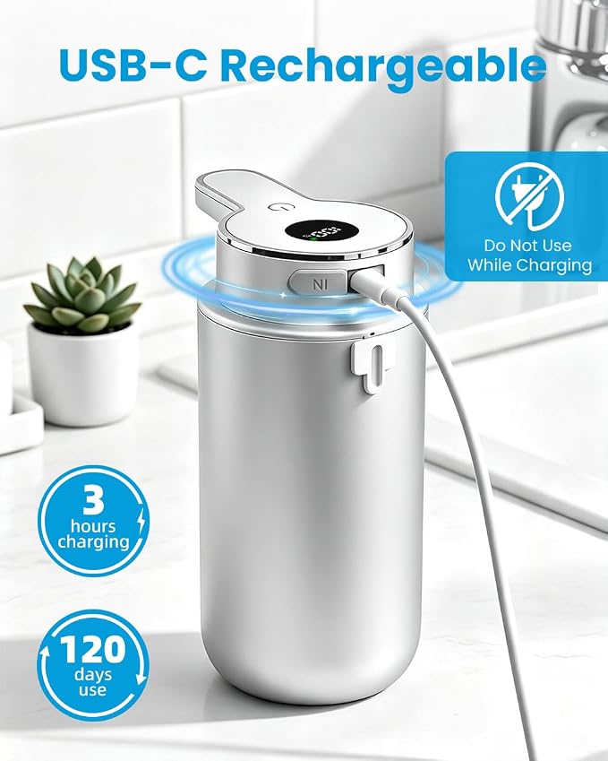 Touchless Automatic Liquid Soap Dispenser, Rechargeable Silver | 410 mL - Image 5