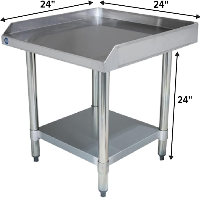 Stainless Steel Equipment Grill Stand with Adjustable Undershelf | Heavy Duty 18-Gauge Top | NSF Certified for Commercial Kitchen & Utility Use (24"x24")