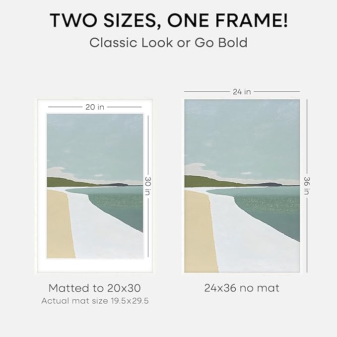 Homeforia White Picture Frame 24x36, High End Oak 24 x 36 Wood Poster Frame with Mat 20 by 30 for Photo, 24x36 Large Wooden Frame Matted to 20x30, 36x24 Thin Frames, Tempered Glass, Wall Kit, Set of 2