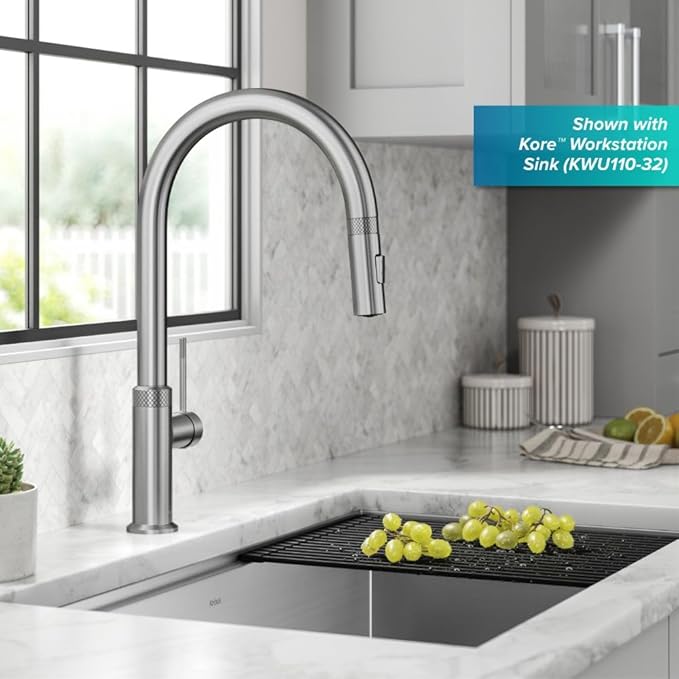 KRAUS Oletto Modern Industrial Pull-Down Single Handle Kitchen Faucet in Spot - Image 3