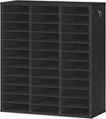 HOOBRO Literature Organizer, 36 Compartments Wooden Mail Organizer, Countertop Literature Sorter with Adjustable Shelves for Home, Office, School, Student Mailbox for Classroom, Black BK123WF01