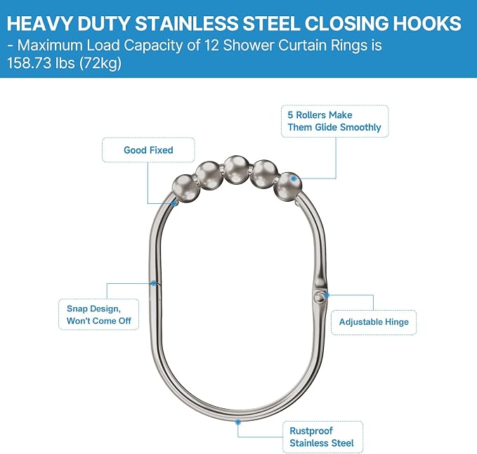 MENGJINGO 12PCS Wide Shower Curtain Hooks Rings, Rust Proof Stainless Steel | - Image 5